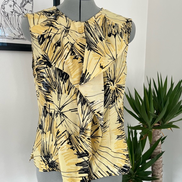 Carolina Herrera Tops - Carolina Herrera Yellow and Black Ruffled Sleeveless Blouse